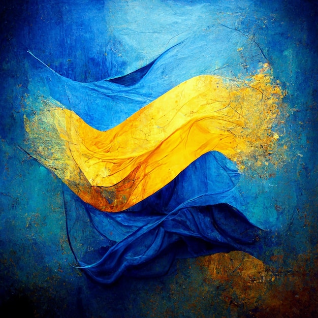 Malarstwo abstrakcyjne na niebieskim i żółtym tle akwareli ukraińskie kolory