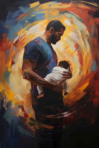 malarstwo abstrakcyjne opowiadające o pogodzeniu się mężczyzny ze zbliżającym się ojcostwem