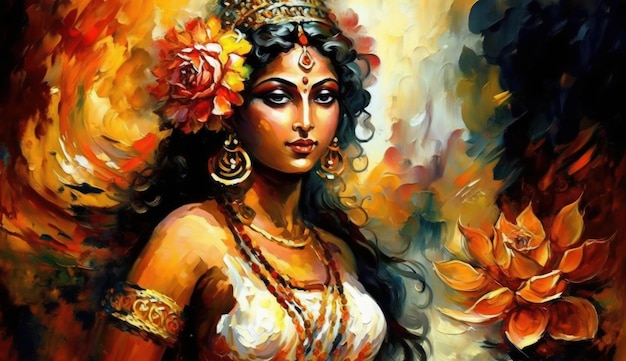 Malarstwo akwarelowe Lakshmi, hinduskiej bogini generatywnej AI