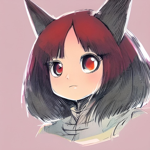 Malarstwo cyfrowe Portret ładnej dziewczyny z anime, piękny, wspaniały rysunek, kotka