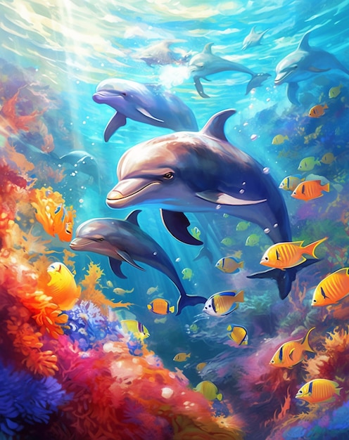 Malarstwo delfinów pod morzem - delfiny pod morzem by mgl meiklejohn licencjonowanie grafiki