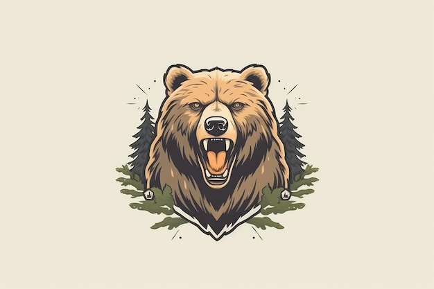 Malarstwo olejne w stylu niedźwiedzia, który jest w logo lasu Piękne zdjęcie ilustracji Generative AI