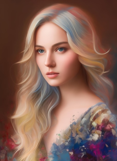 Malarstwo portretowe pięknej kobiety. Ilustracja piękna dziewczyna. Malarstwo pięknej kobiety.