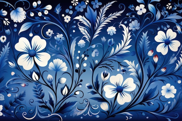 Malarstwo przedstawiające kwiaty na niebieskim tle ai