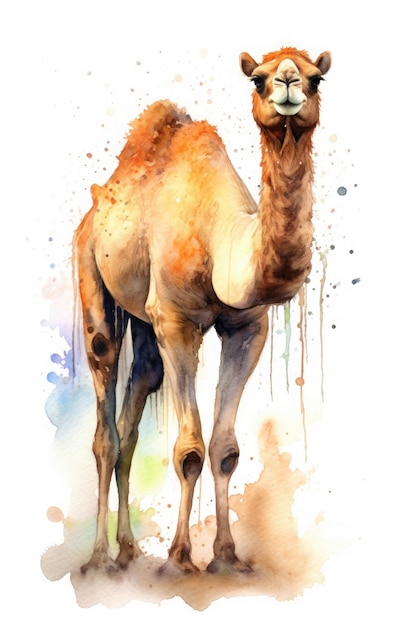 Malarstwo przedstawiające wielbłąda z Arabii w stylu przypominającym akwarele Generacyjna sztuczna inteligencja