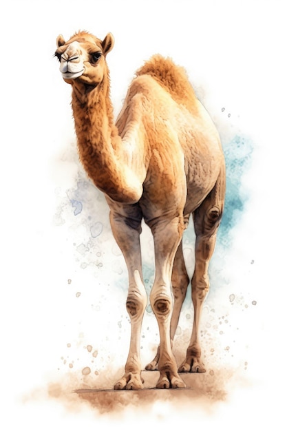 Malarstwo przedstawiające wielbłąda z Arabii w stylu przypominającym akwarele Generacyjna sztuczna inteligencja