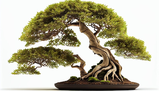 Małe drzewo bonsai odizolowane na białym tle Ai wygenerował obraz