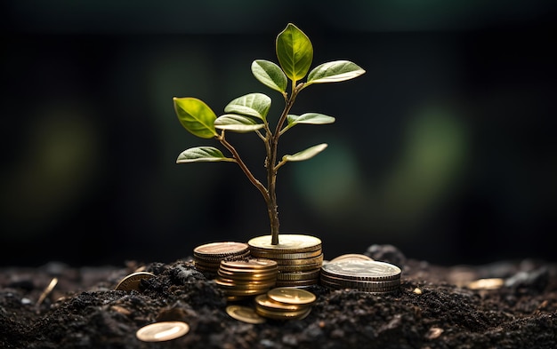Małe drzewo rosnące z układaniem monet reprezentujących koncepcje oszczędzania pieniędzy