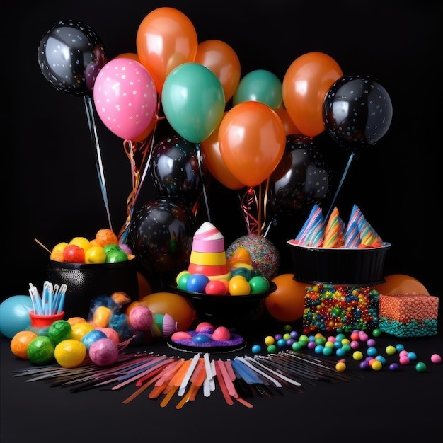 Małe dzieci świętujące urodziny w domu Akcesoria na przyjęcia dla dzieci Generative ai