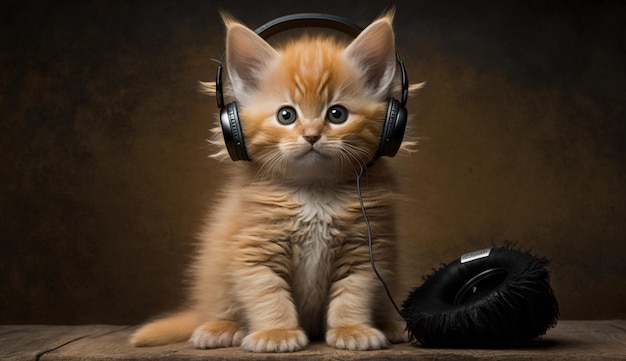 Małe kociaki w słuchawkach selektywnie skupionych zwierzętach Generatywna sztuczna inteligencja