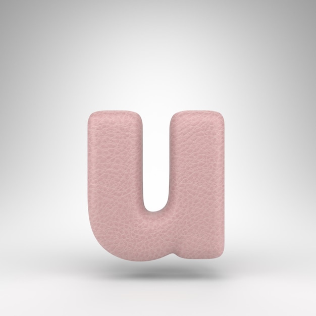 Małe litery U na białym tle. Różowa skóra 3D renderowana czcionka z teksturą skóry.