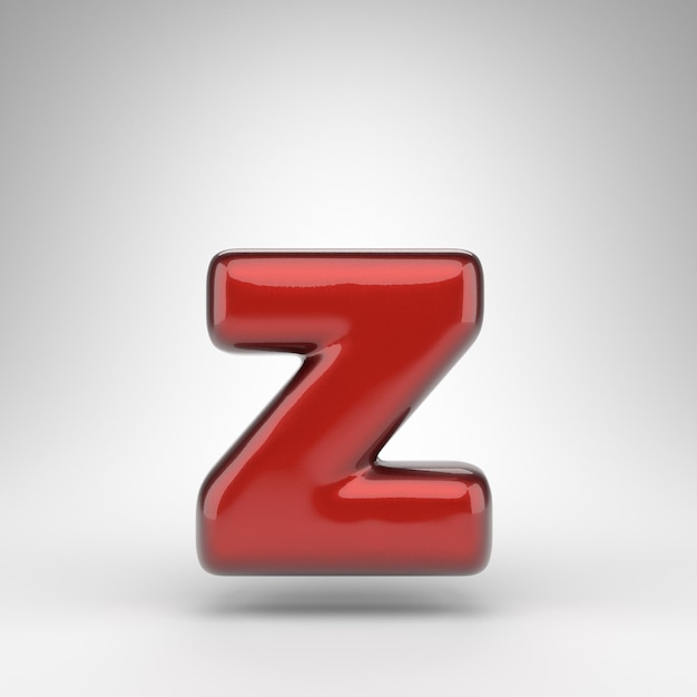 Zdjęcie małe litery z na białym tle. czerwona farba samochodowa renderowana czcionka 3d z błyszczącą metaliczną powierzchnią.