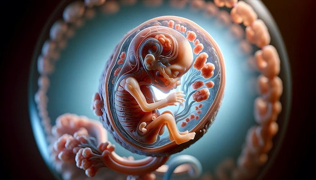 Zdjęcie małe ludzkie dziecko w łonie matki mały embrion