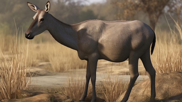 Male Nilgai żywiące się trawą