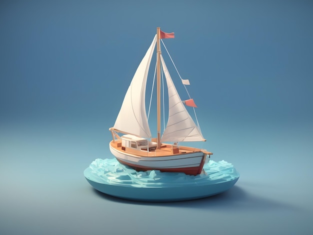 Małe urocze izometryczne miękkie gładkie oświetlenie renderowanie 3D Sail