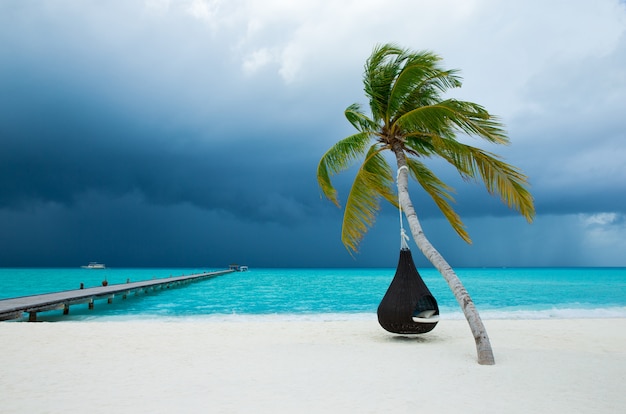 Malediwy nadmorskiego kurortu panoramiczny krajobraz. Letnie wakacje podróży koncepcja tło wakacje. Rajska plaża na Malediwach.