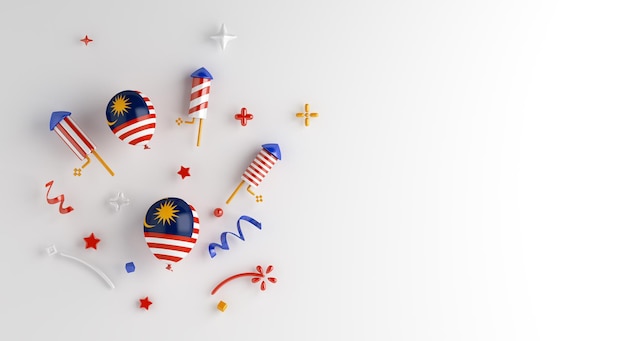 Malezja Dzień Niepodległości dekoracji tło z konfetti rakietowych fajerwerków balonowych