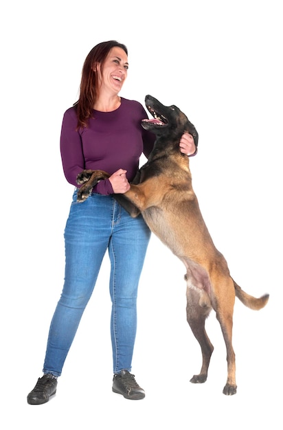 malinois and owner in studio