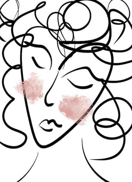 Zdjęcie malowana twarz kobiety linia płótno artystyczne minimalistyczna dziewczyna