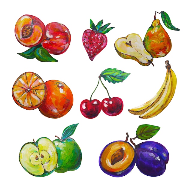 Malowane owoce w kolorze akrylu na białym tle