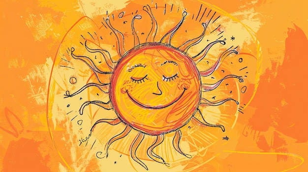 Malowane słońce Doodle światło gwiazdy ciepło promienie księżyca ciepło niebo lato światło planeta brąz dzień promienie kosmiczne życie zachód słońca kulka oparzenia okulary zaćmienie generowane przez AI