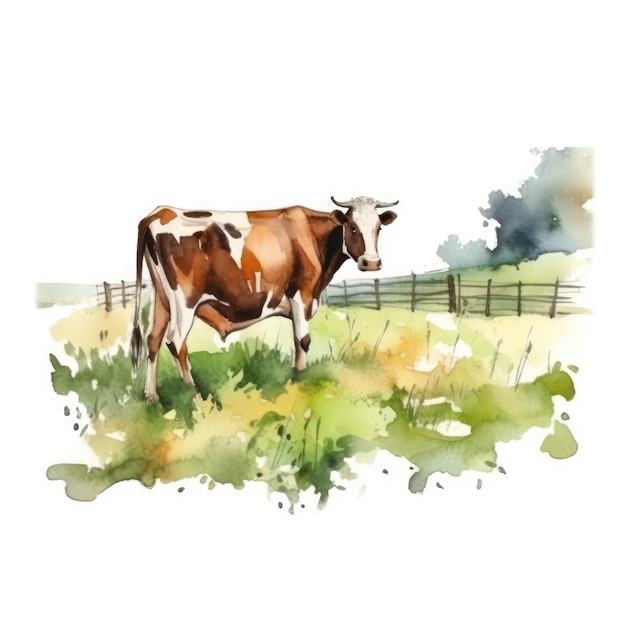 malowanie akwarelami natura krowa