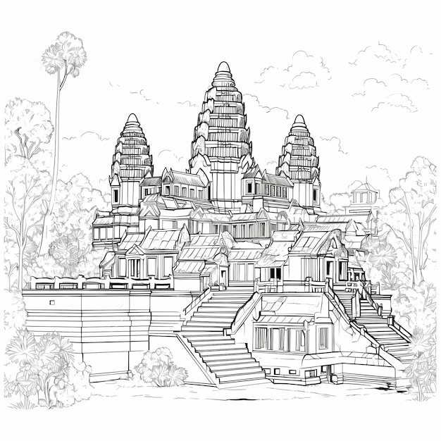 Zdjęcie malowanie angkor wat w grubych liniach