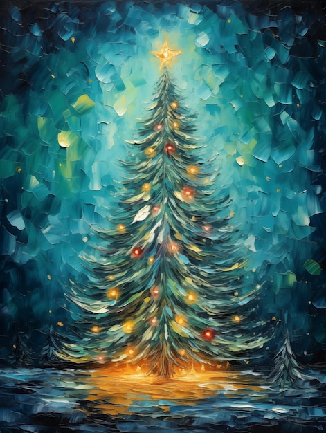 Malowanie choinki świątecznej Słynna sztuka klasyczna Kartka powitalna Nowy Rok Poster wakacyjny Tło