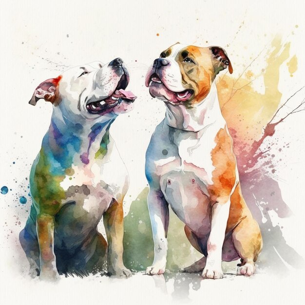 Zdjęcie malowanie dwóch psów siedzących obok siebie z farbą akwarelową generatywną ai