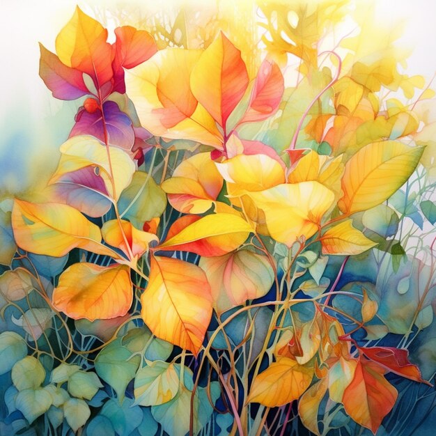 malowanie garstki kolorowych liści w wazonie generatywny ai