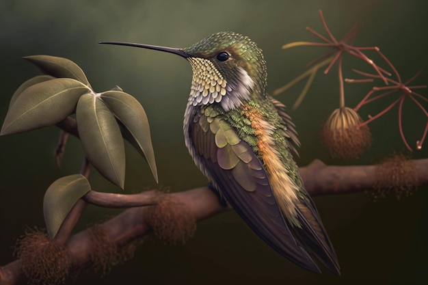 Zdjęcie malowanie kolibra na gałęzi