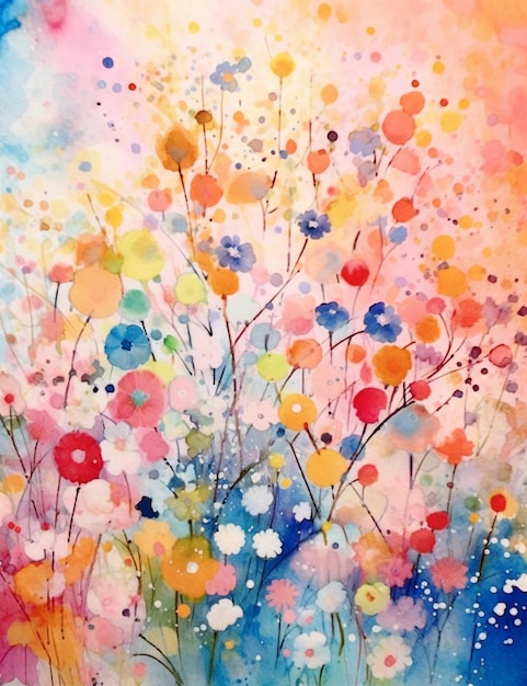 Malowanie kolorowego pola kwiatowego z mnóstwem kwiatów w tle generatywnej ai