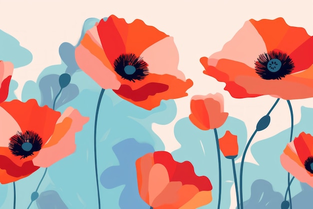 Malowanie kwiatów maku Piękny obraz ilustracyjny Generatywna sztuczna inteligencja