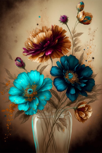 Malowanie kwiatów w szklanym wazonie generatywnym ai