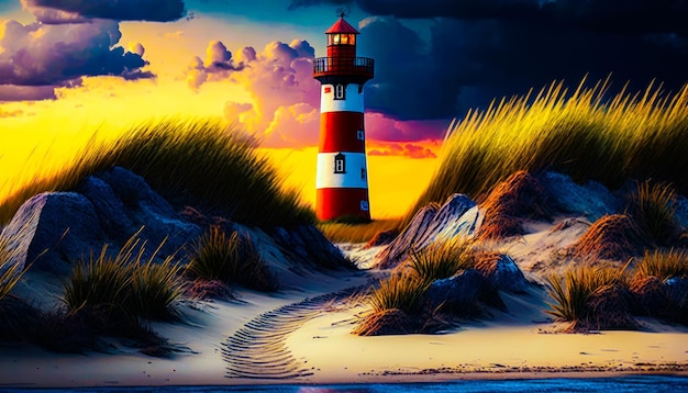 Zdjęcie malowanie latarni morskiej na plaży generatywna sztuczna inteligencja