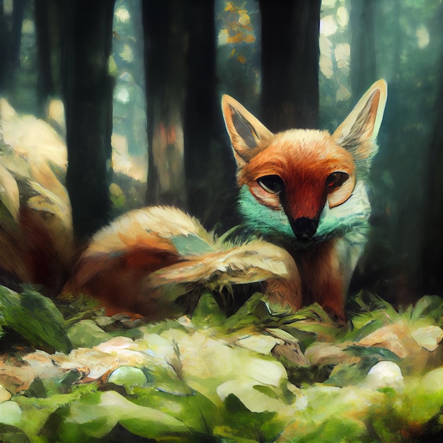 malowanie lisa w lesie z szalikiem na generatywnej ai