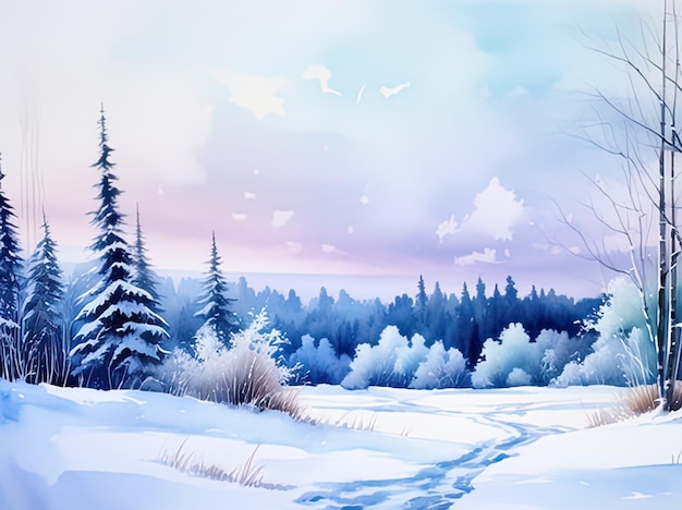 Malowanie malowniczych zimowych widoków przyrody Sztuka krajobrazu