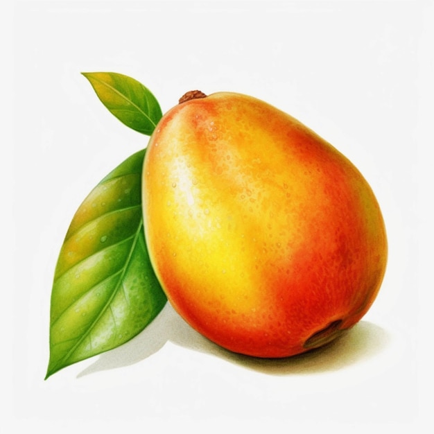 Malowanie mango z liściem na białym tle generatywna ai
