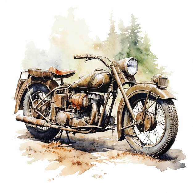 malowanie motocykla z przyczepą boczną zaparkowanego na polnej drodze generatywnej ai