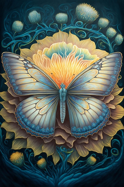 Malowanie motyla siedzącego na kwiatku generatywnym ai