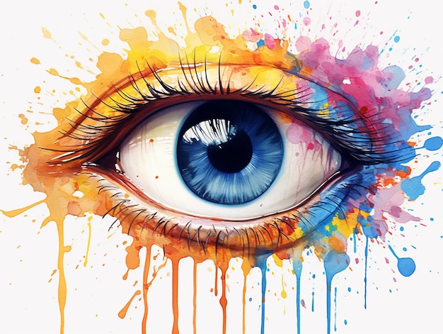 Zdjęcie malowanie niebieskiego oka z odrobiną farby generatywnej ai