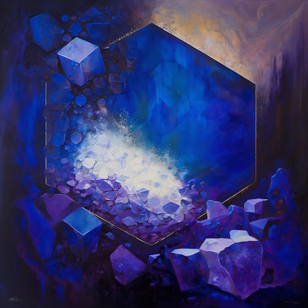 Zdjęcie malowanie niebieskiego pudełka z fioletowymi kryształami generatywną ai