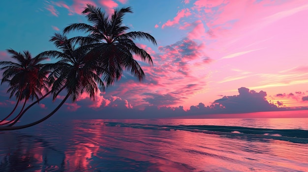 Malowanie palm na plaży przy zachodzie słońca