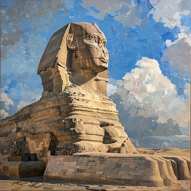 malowanie posągu sfinksa przed chmurnym niebem generatywny ai