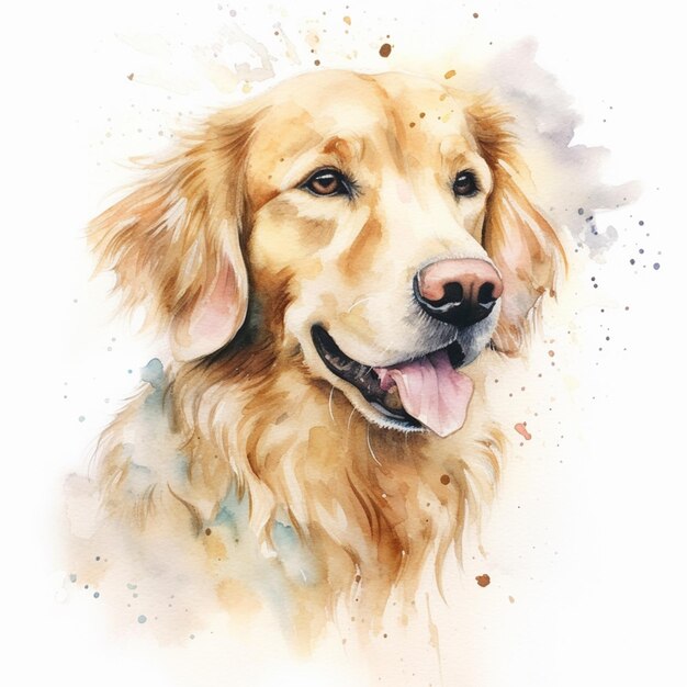 Malowanie psa golden retriever z generatywnym ai białym tłem