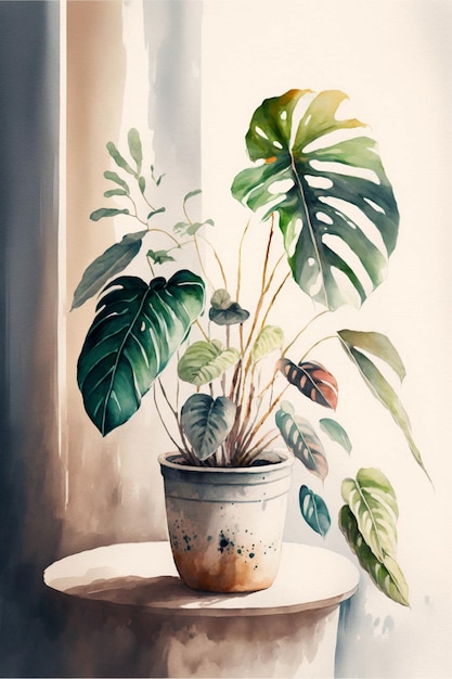 Malowanie rośliny doniczkowej na stole generatywnym ai