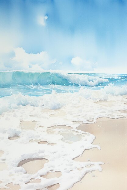 malowanie sceny na plaży z falą wchodzącą na brzeg generatywny ai