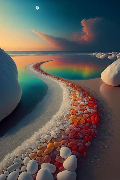 Malowanie skał i tęczy na plaży generatywnej ai
