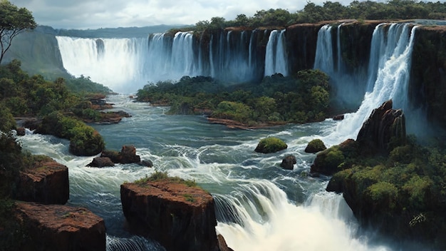 Malowidło przedstawiające wodospad ze słowem iguazu.