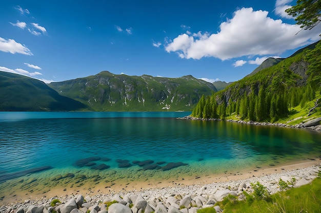 Malownicza Norweska Plaża nad Jeziorem